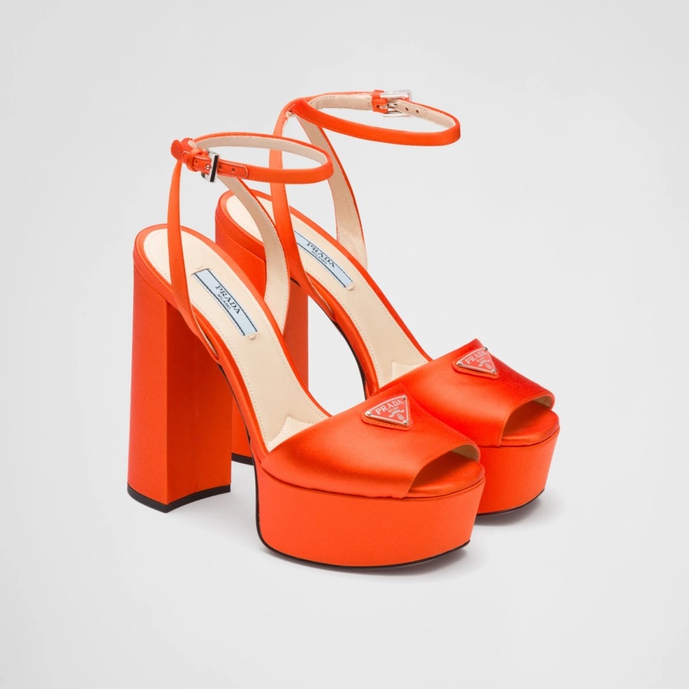 Prada Women's Nappa Orange Satin platform Sandal